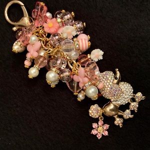 GORGEOUS PINK-TONE AB RHINESTONE POODLE BAG CHARM!